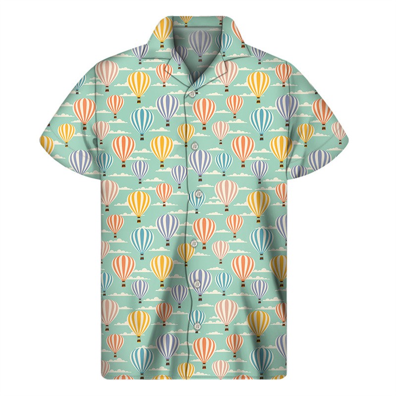 Cartoon Air Balloon 3D Print Hawaiian Shirt Men Summer Cool Lapel Shirts Fashion Short Sleeve Tops Oversized Button Blouse