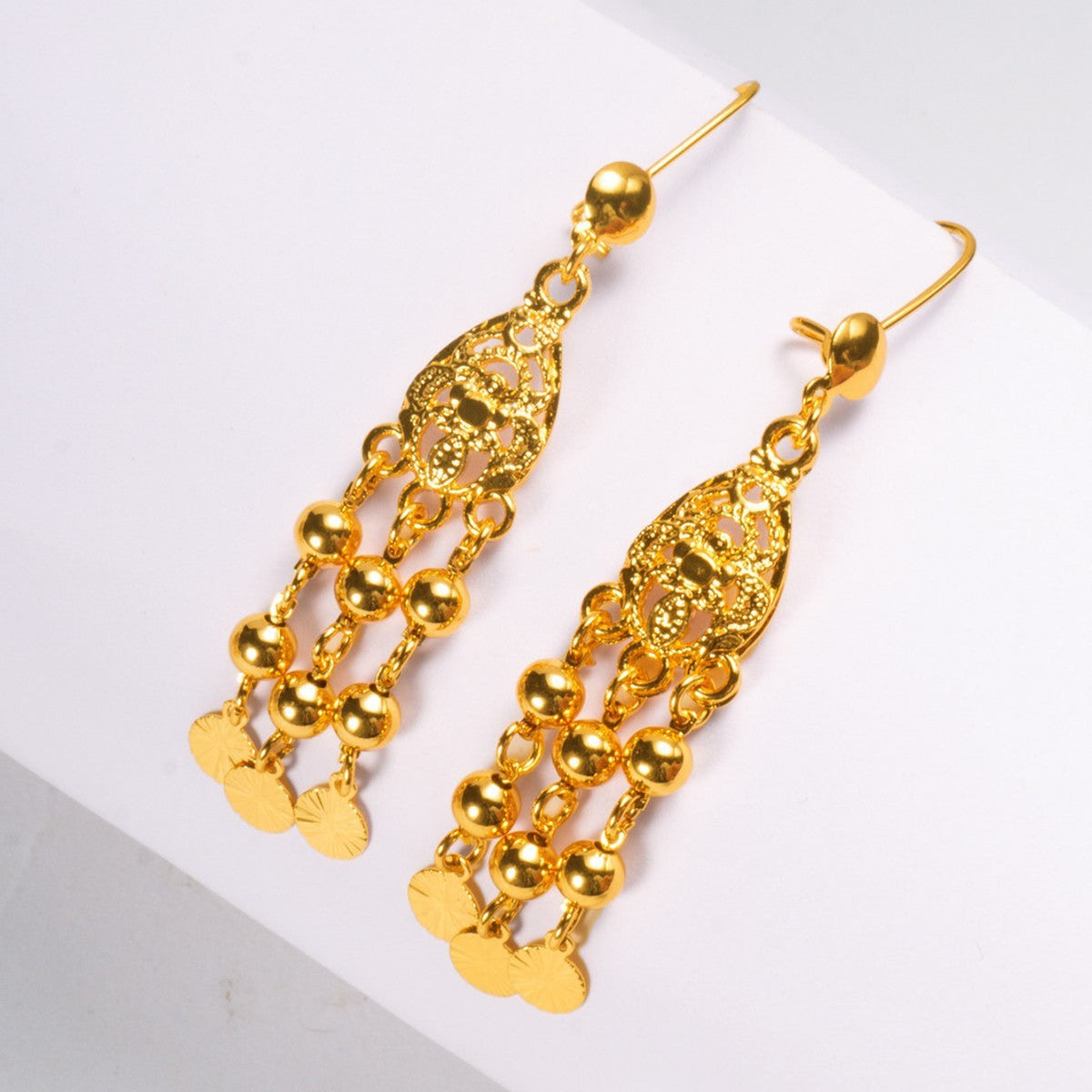 AU999 24K Gold Women's Ear Hanging Earrings - Elegant Dangle Jewelry