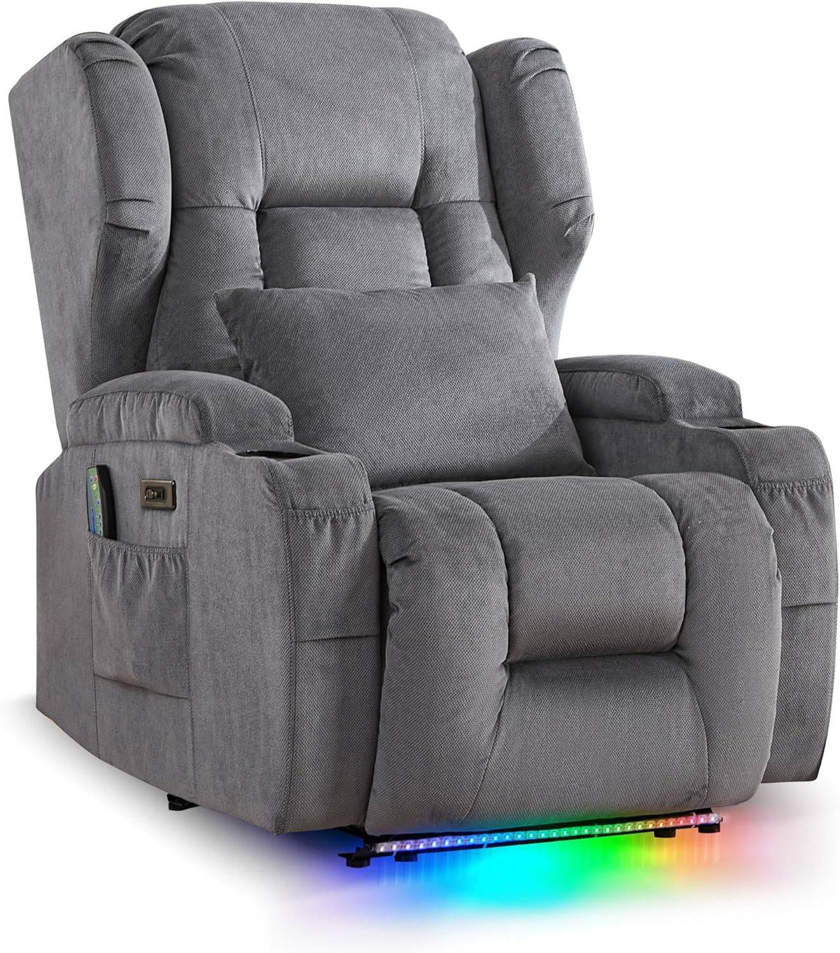 Recliner Chair for Adults, Power Reclining Sofa Chair Home Theater Seating with Vibration Massage and Heat, LED Ambient Light