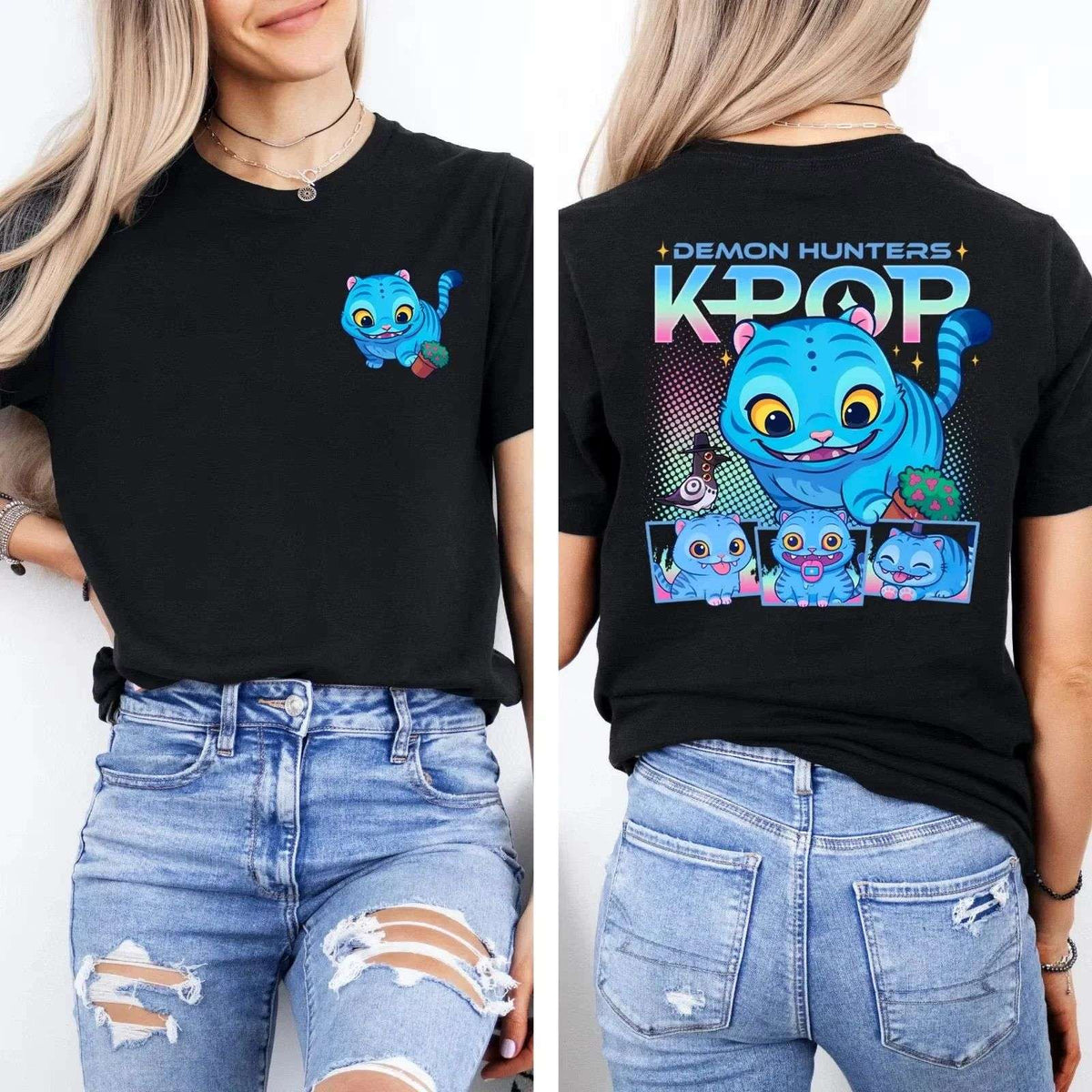 2025 Summer Demon Hunters Derpy Tiger New Movie Harajuku Summer KPop Demon Hunters Tiger T-shirt Harajuku Women Casual Women