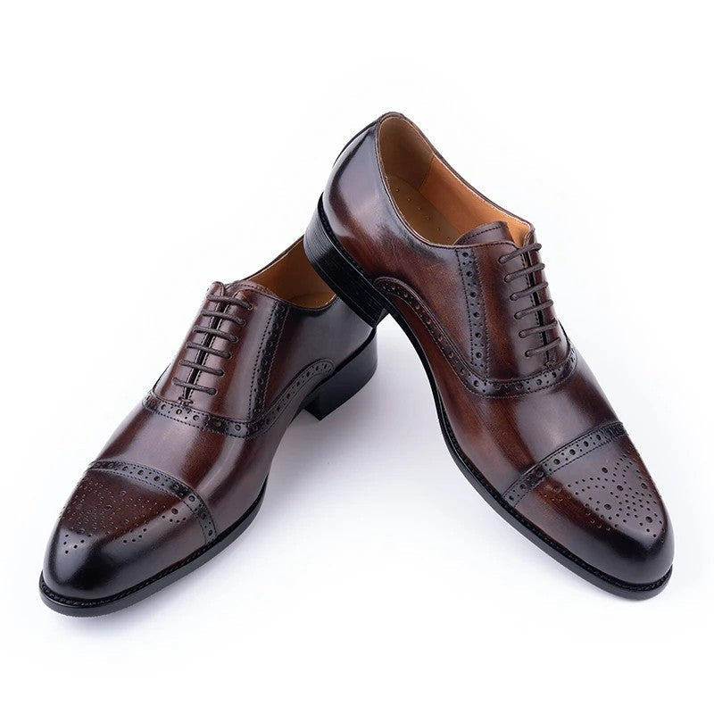 Classic Brogue Shoe Men's Business Suits Matches New Style Genuine Cowhide Handmade Formal Office Wedding Party Mans Dress Shoes