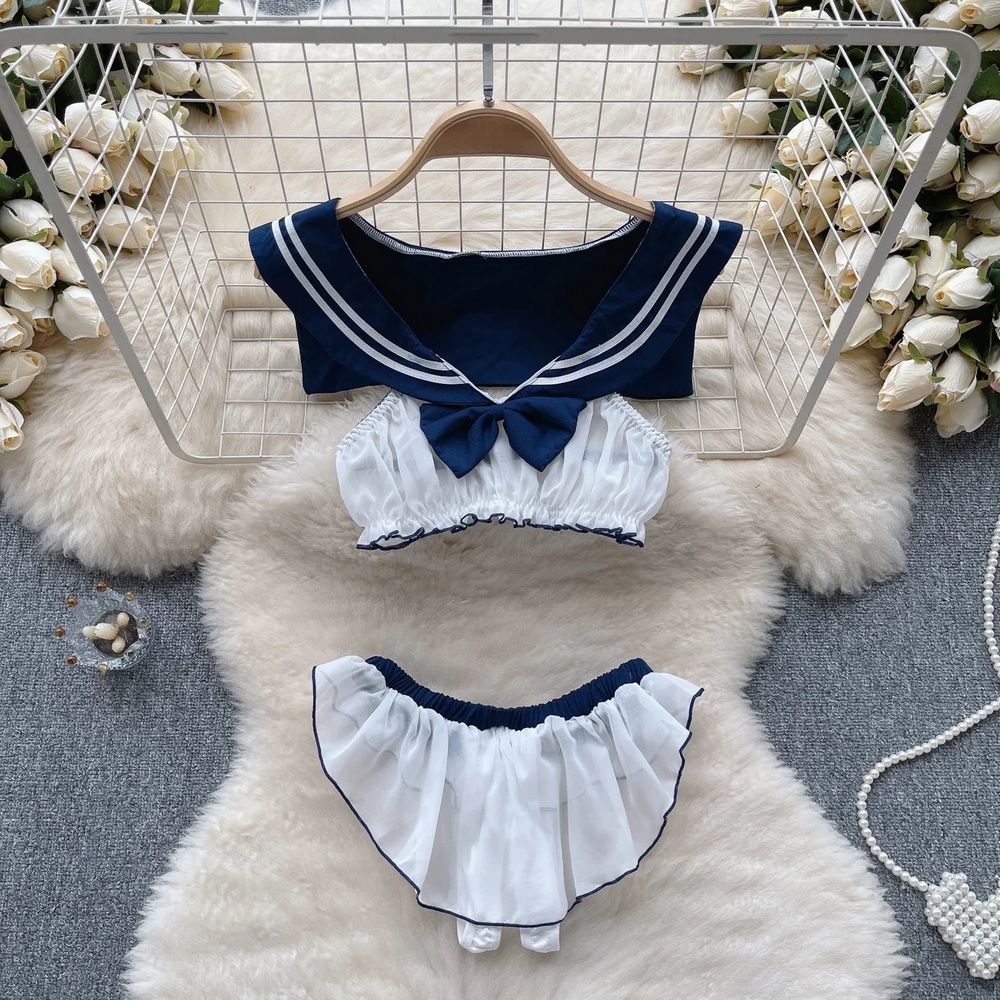Role Student Complete Maid Cosplay School Costume Set Ruffle Cosplay Vacation Halloween Outfit Halter Dress Set Outfit Costume