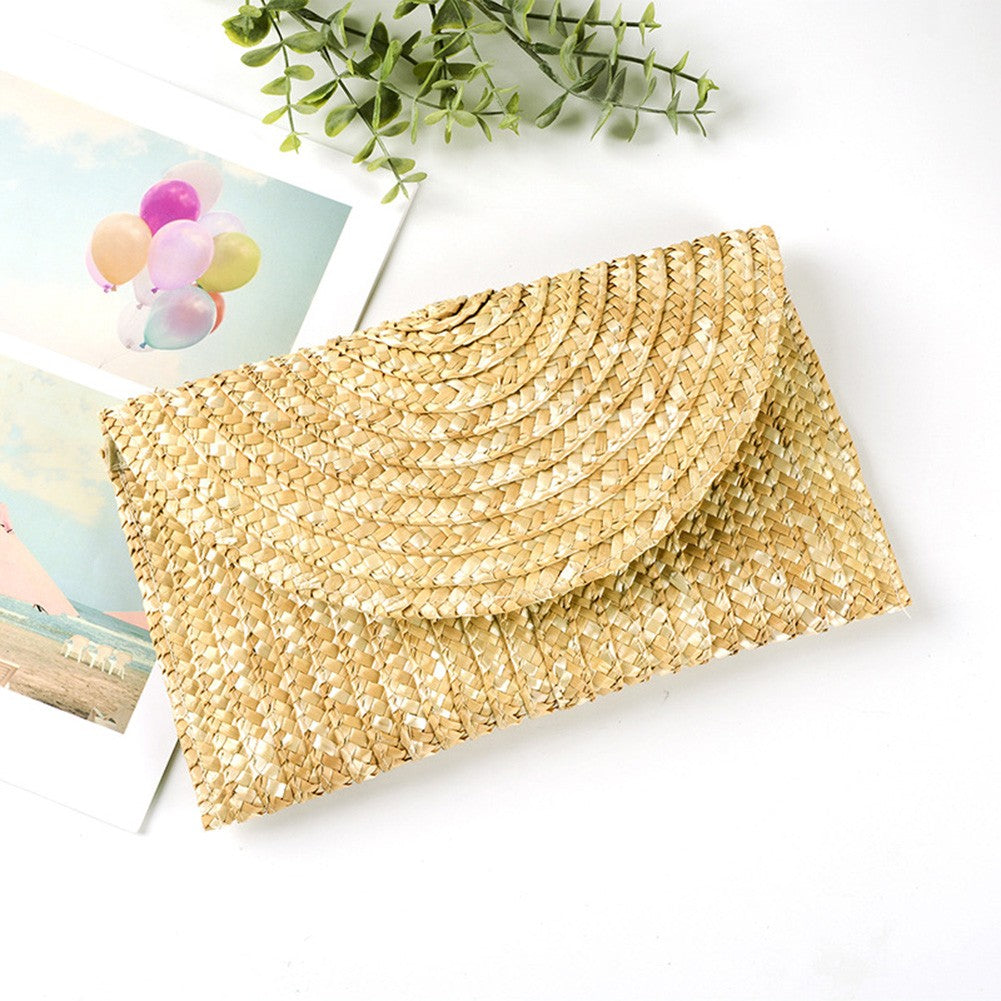 Female Wheat Straw Woven Clutch Bag Wheat Straw Braid Handmade Female Wallet Ladies Summer Beach Travel Envelope Handbag