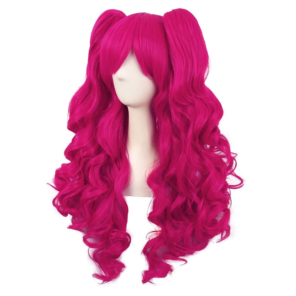 HAIRJOY Synthetic Hair Wavy Pink Ponytail Wig for Jean Cosplay Game Princess Anime Wigs with Hair Pigtails Bangs Halloween Wig