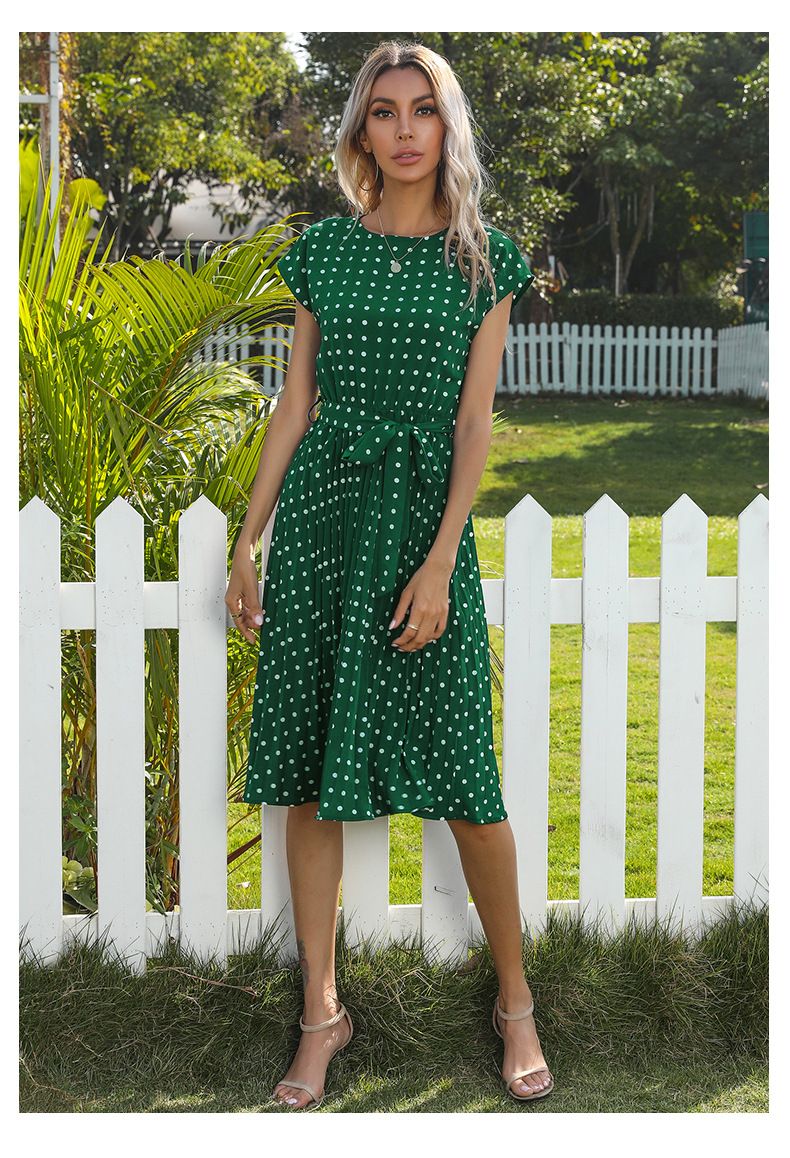 Summer Dresses For Women High Waist Midi Elegant Pleated Polka Dots Office Lady Dinner Party Vacation Dress Female Clothing Robe