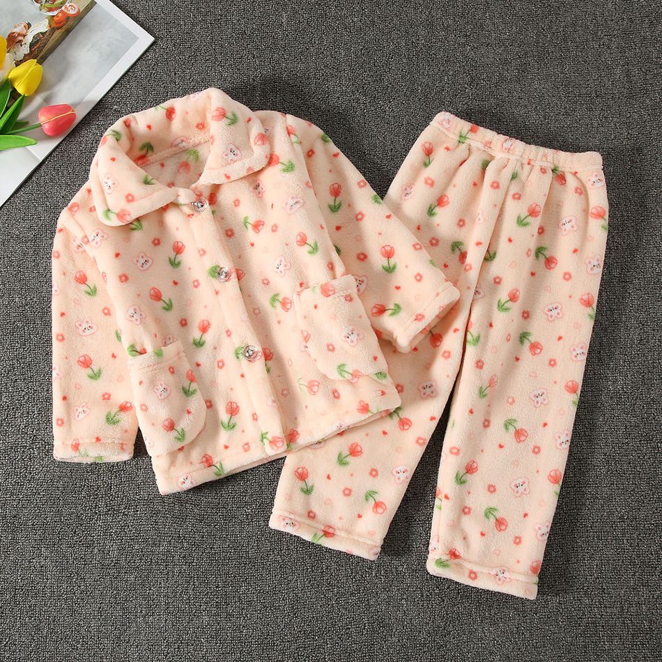 High Quality Coral Fleece Flannel Cute Cartoon Pattern Pajama Sets Boys and Girls Long Sleeve Warm Comfortable Winter Sleepwear