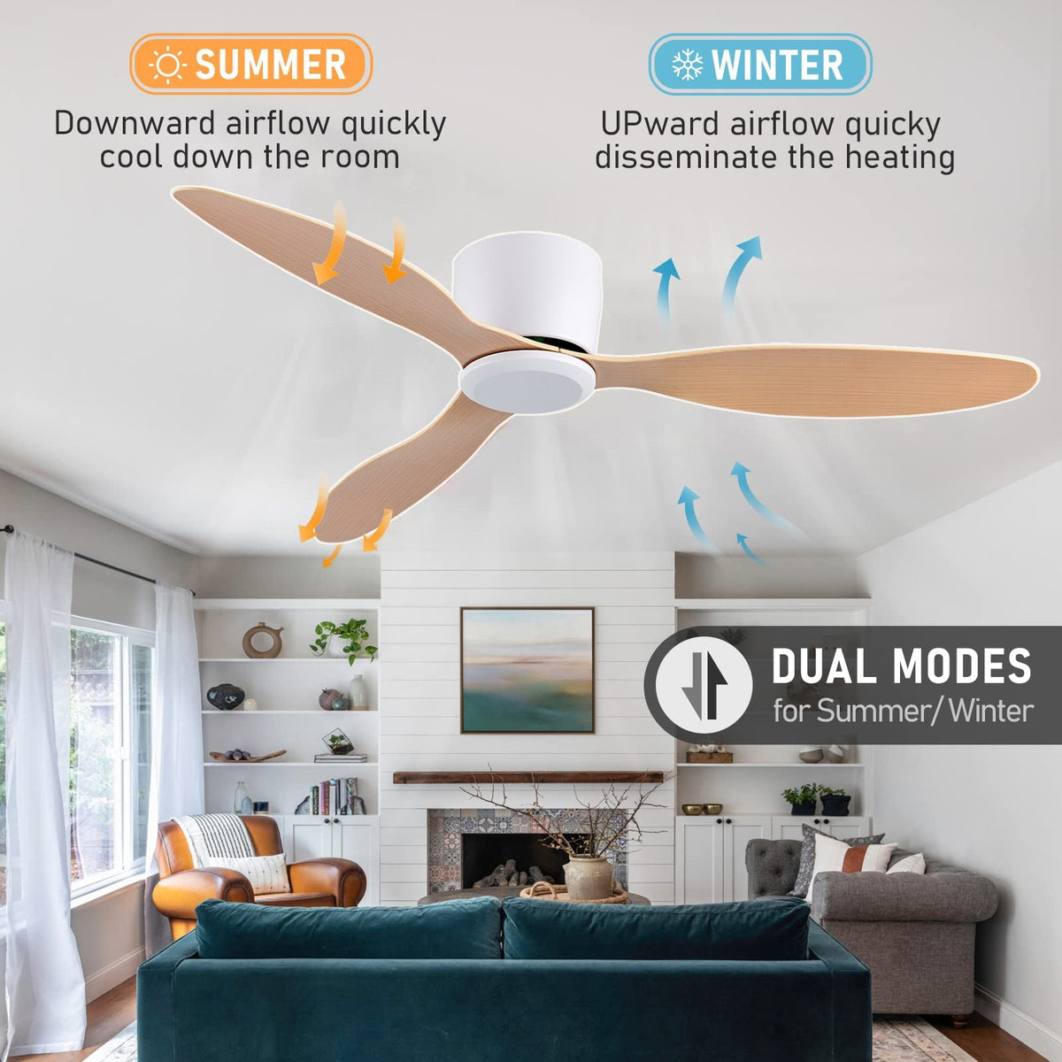 Ceiling Fan Low Floor DC Motor Electric Fan Remote Control Large Household Fan Without Light for Living Room Bedroom