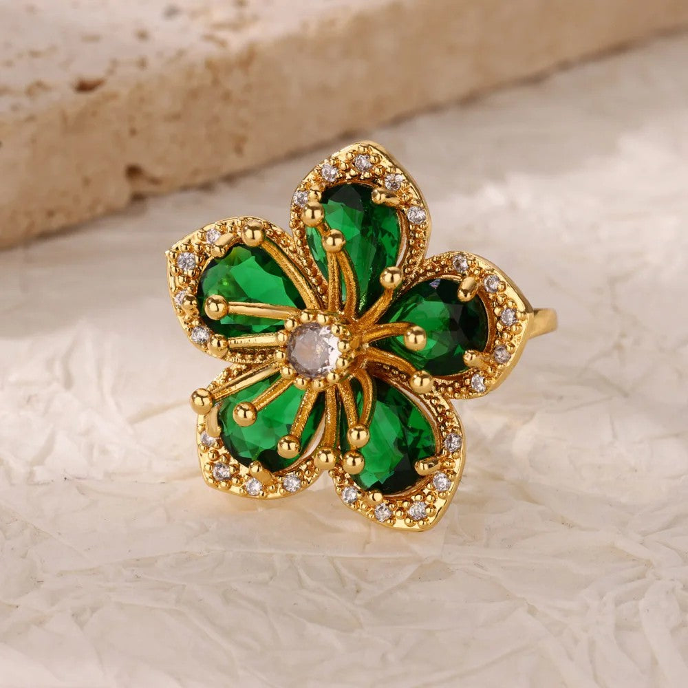 Luxury Stainless Steel Rings Gold Plated Colorful Stone Zircon Crystal Heart Ring For Women Wedding Boho Jewelry Christmas Gift