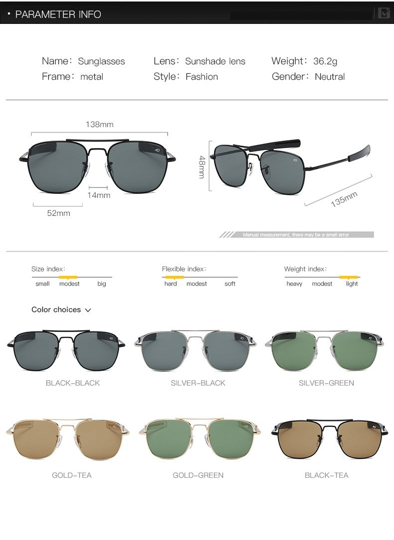 Fashion Aviation Sunglasses Men Luxury Brand Designer Square Sun Glasses for Male American Army Military Oculos
