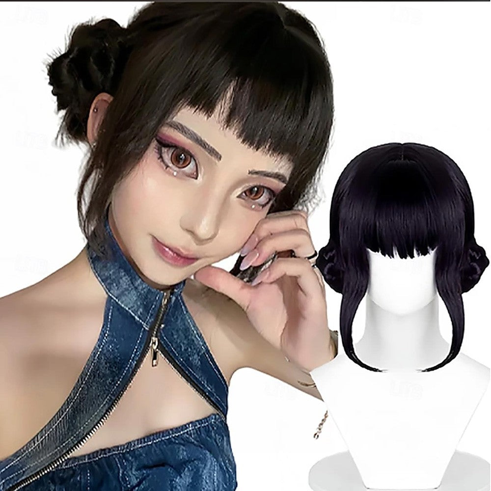 Synthetic Hair Wigs Dark Purple Costume Cosplay Wig Anime Wigs Medium Straight Hair Accessory for Holloween
