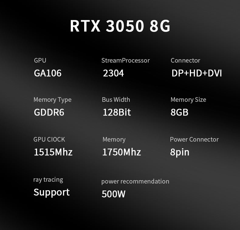 VEINEDA RTX3050 8GB GDDR6 128bit Computer Graphics Card RTX 3050 8GB Gaming PC rtx 3070 DP*HDMI -compatible placa de video