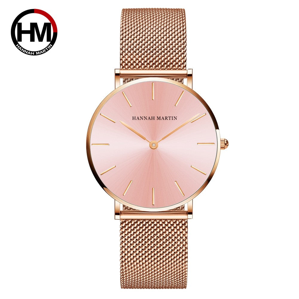 HANNAH MARTIN Brand Quality Stainless Steel Japan Quartz Movement Waterproof Women 36mm Full Rose Gold Ladies Dropshipping Watch