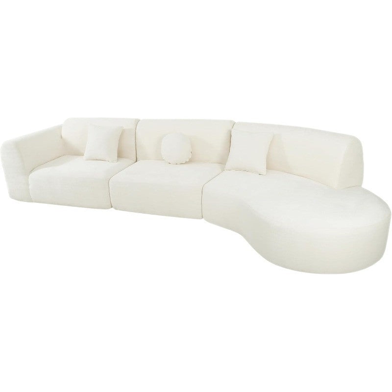 Curved Polyester Sectional Sofa Set, 7 Seat Modern Cloud Couch with Chaise Lounge, 3 Pillows, Fully Assembled for Living Room