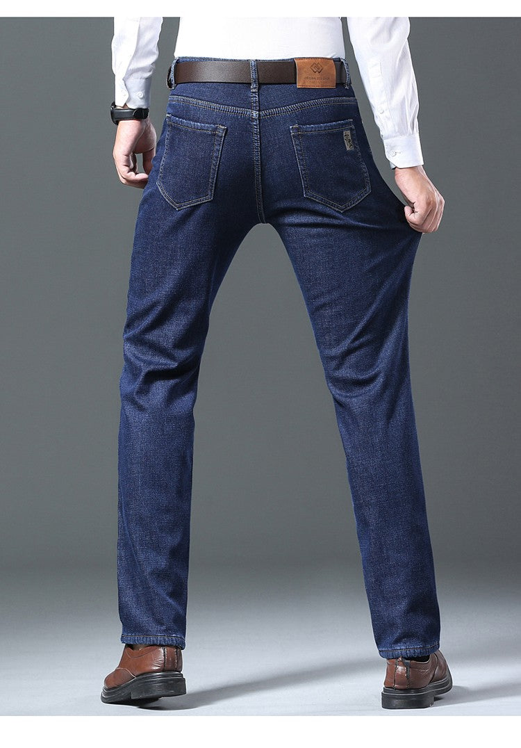Men's Wool Velvet Jeans Winter Fleece Thickened Business Casual Straight Denim Pants Soft Cozy Thermal Stretch Trousers Male