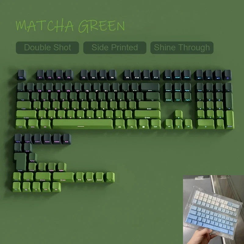 New 133 Keys Gradient Green Shine Through Keycaps Side Printed PBT Keycap Cherry Profile Double Shot for Mechanical Keyboards
