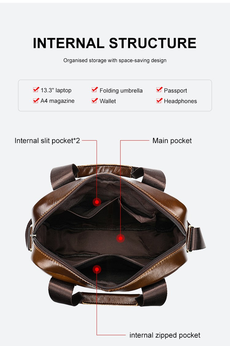 WESTAL Men's Shoulder Bags Genuine Leather Crossbody Messenger Bag For 13.3 Inch Laptop Briefcase Leather Man Handbags 8577