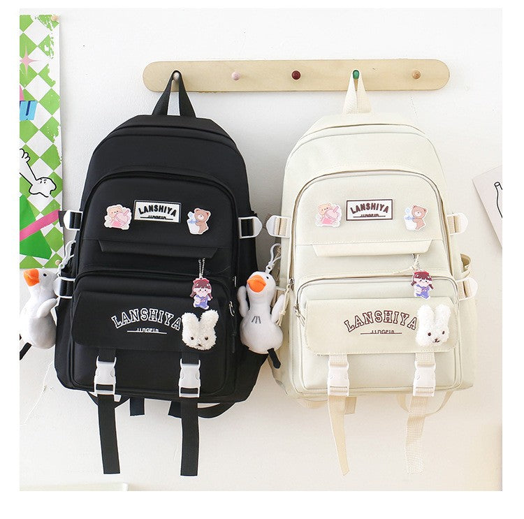 5-piece Set of Free Pendants Forest Style Korean Version Casual Harajuku Student Backpack for High School Girls Large Capacity