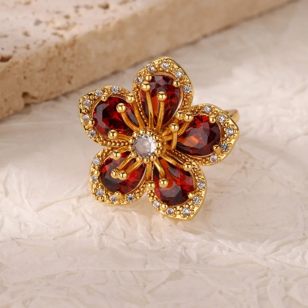 Luxury Stainless Steel Rings Gold Plated Colorful Stone Zircon Crystal Heart Ring For Women Wedding Boho Jewelry Christmas Gift