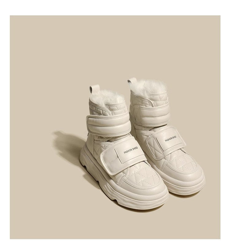 Fur White Boots Women Padded Cotton Shoes Winter Warm Pu Leather Snow Boots Footwear Thick Bottom Plush Short Ankle Boots