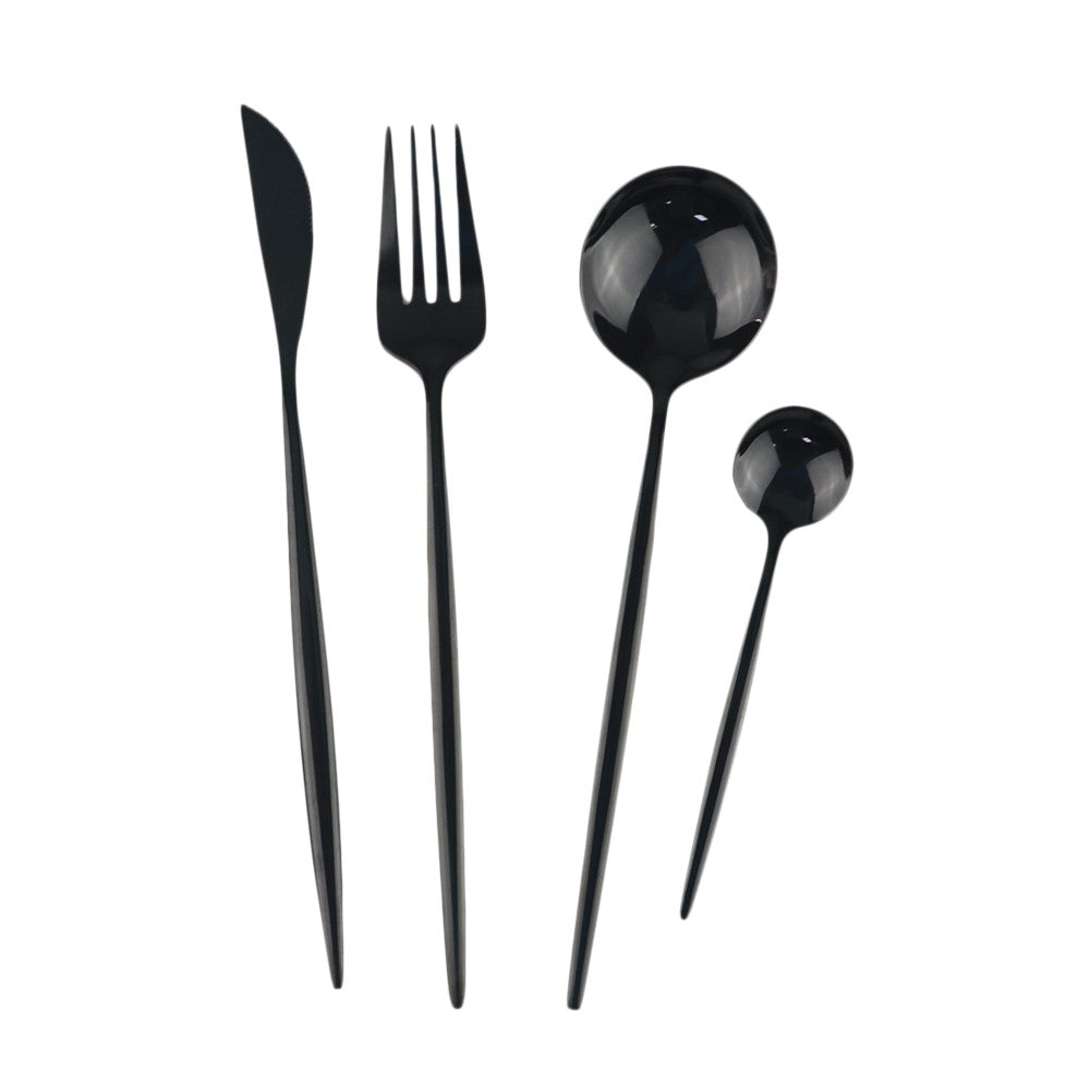 8Pcs Dinner Spoon Dinnerware Stainless Steel Silverware Gold Tableware Kitchen Flatware Black Cutlery