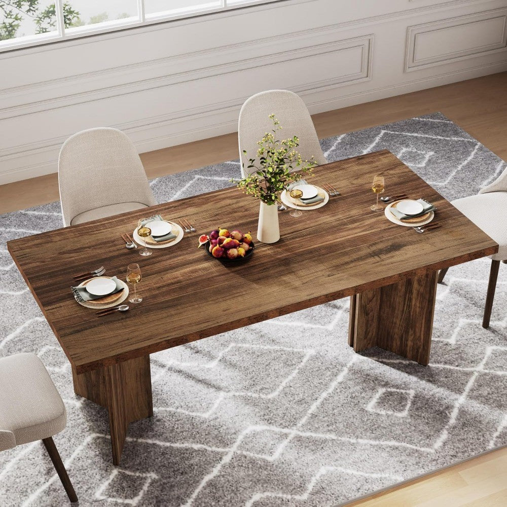 63-inch Dining Table for 4-6, Farmhouse Kitchen Table with Large Tabletop, Rectangular Dinner Eating Table for Dining