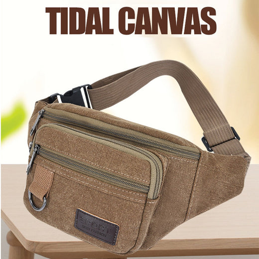 Thick canvas waist bag, outdoor leisure sports crossbody chest bag, men's portable change phone bag, multifunctional-A-DH