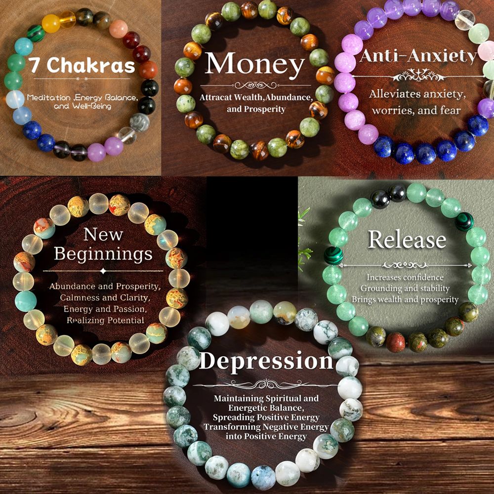 Natural Stone Symbolic Beaded Bracelet Women Men Anxiety Relief Protection Money Spiritual Inner Self-Love Jewelry