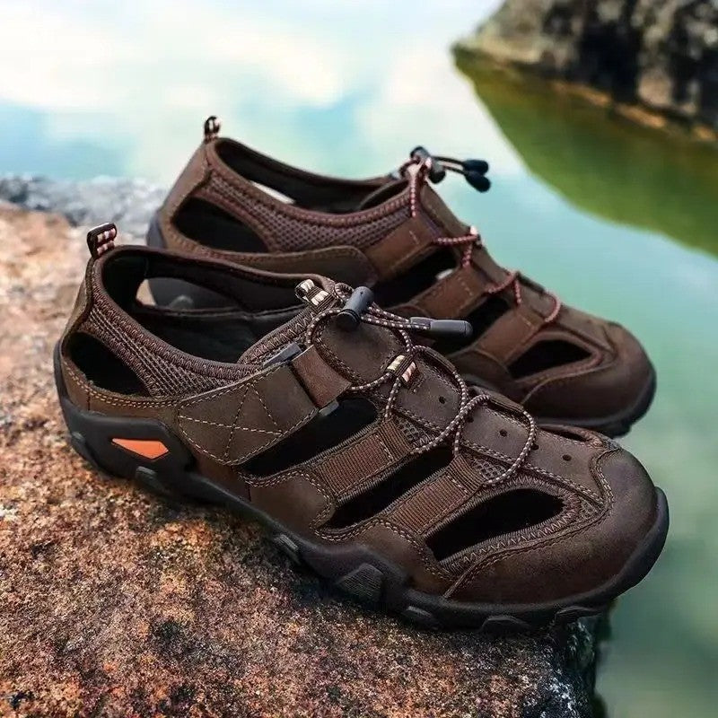 New Summer Mens Sandals Genuine Leather Antiskid Breathable Outdoor Sandalias Trekking Casual Beach Shoe Male Loafers Big Size