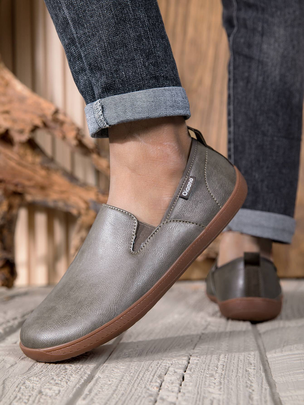 Oiaano Wide Toe Men Minimalist Shoes Comfortable Sneakers Leather Casual Shoes Black Slip On Leisure Loafers Drive Office