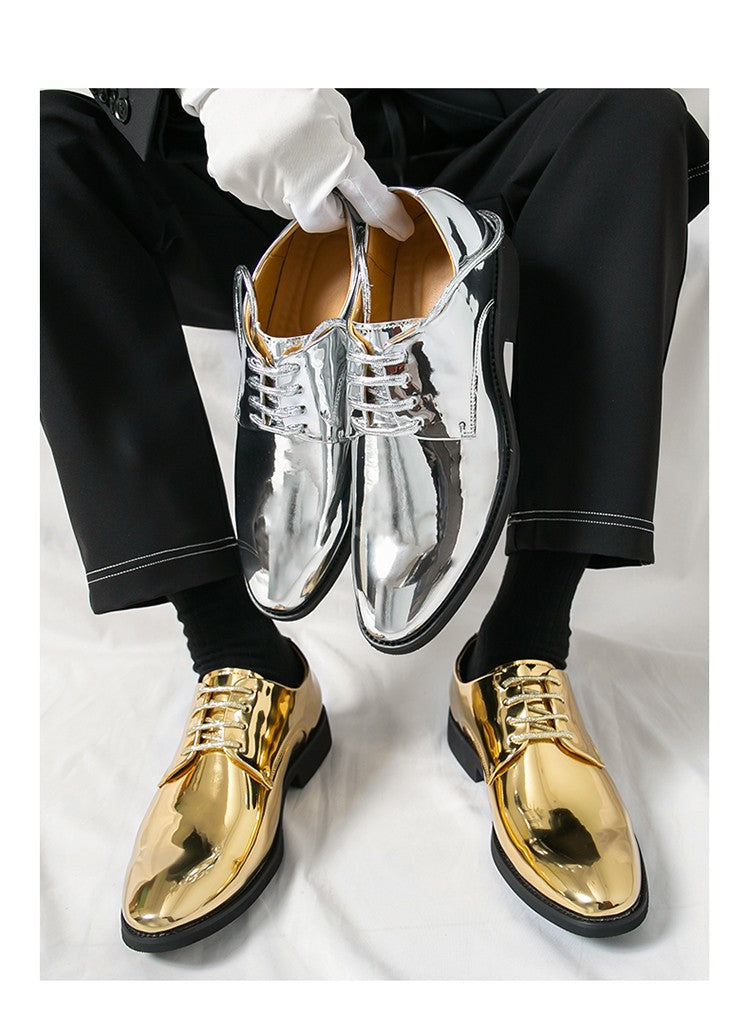 Large Size 38-50 Pointed Leather Shoes Man Business Performance Men's Dress Shoes Luxury Golden Bright Shoes Man Wedding Shoes