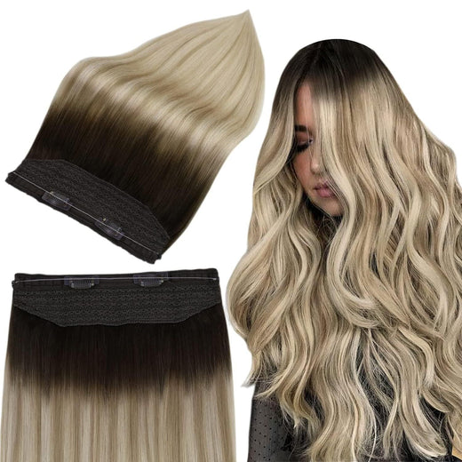 Full Shine Fishing Wire Hair Extensions Real Human HairHair Extensions Hairpieces For Women Thick Secret Wire