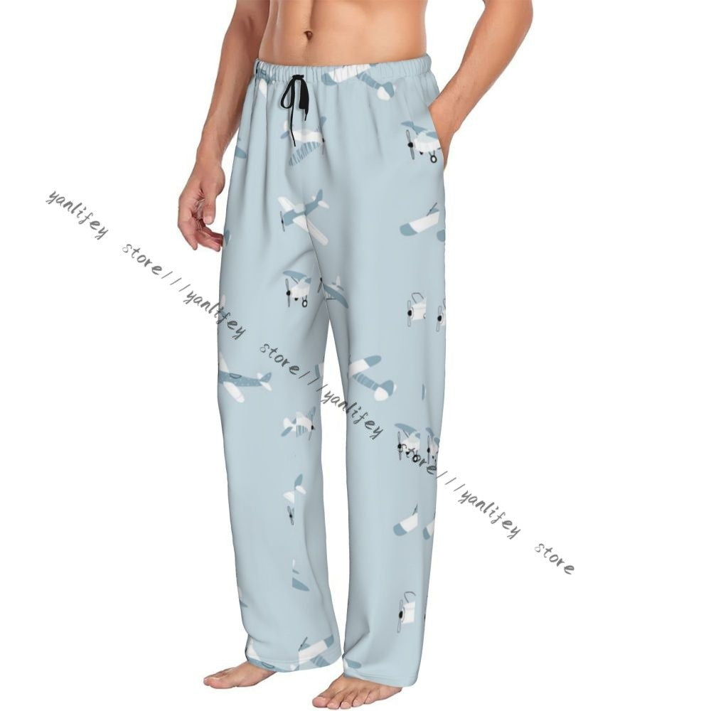 Men's Sleepwear Loose Sleep Pants Pajamas Cute Airplanes Long Lounge Bottoms Casual Homewear