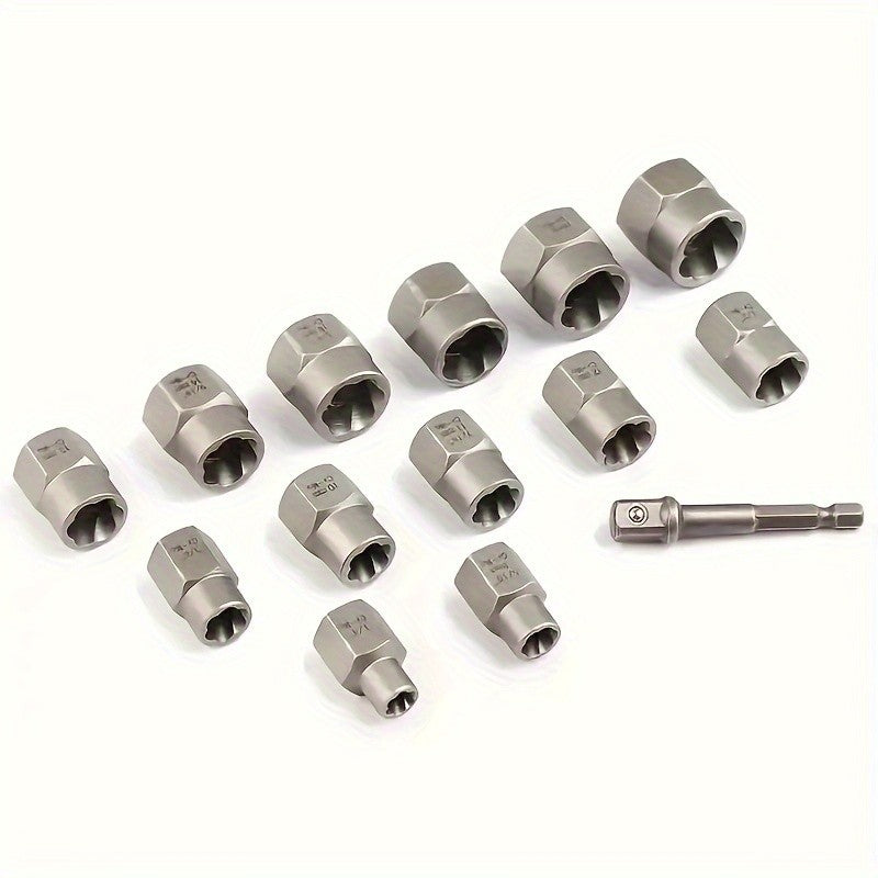 14pcs Damaged Lmpact Socket Set, Nut And Bolt Extractor & Remover-Chrome Molybdenum Steel Extractors With Storage Box