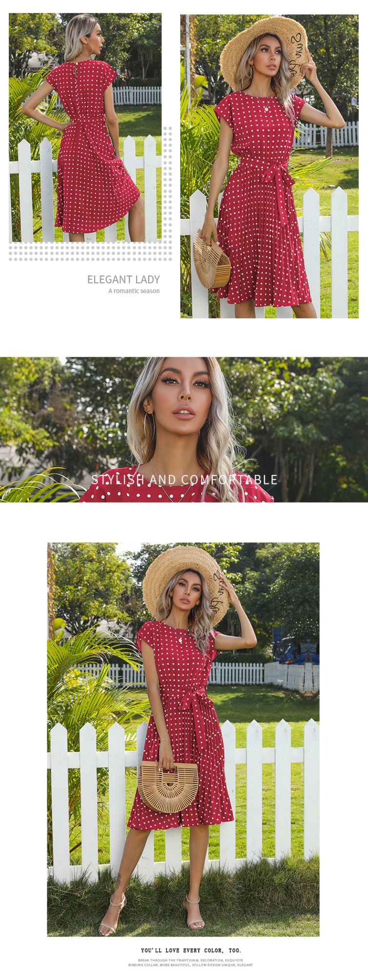 Summer Dresses For Women High Waist Midi Elegant Pleated Polka Dots Office Lady Dinner Party Vacation Dress Female Clothing Robe