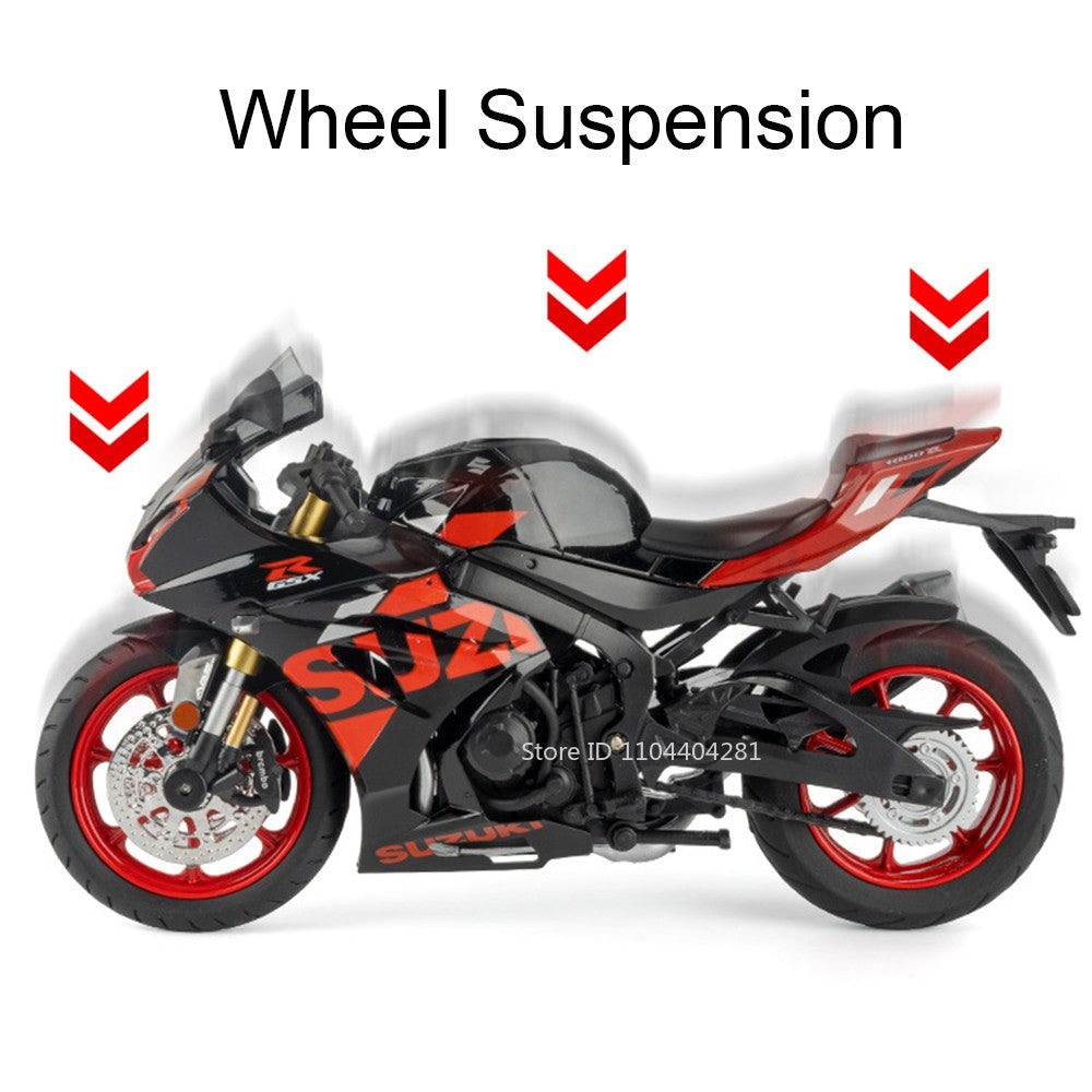 1:12 Suzuki GSX1000R R1250GS Alloy Diecast Toys Motorcycle Models Car with Light Shock Absorption Miniature Motorbike Boys Gifts