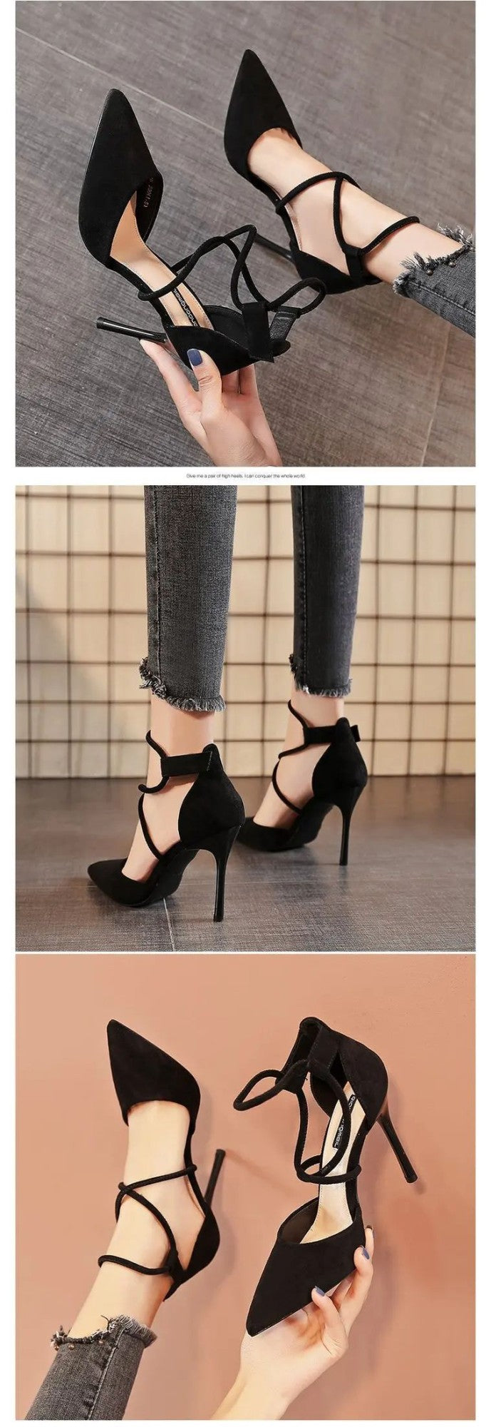 New Cross-strap Roman Sandals Suede High Heels Women's Shoes One-line Buckle Fine Heel Pointed Sandals Zaptos Mujer