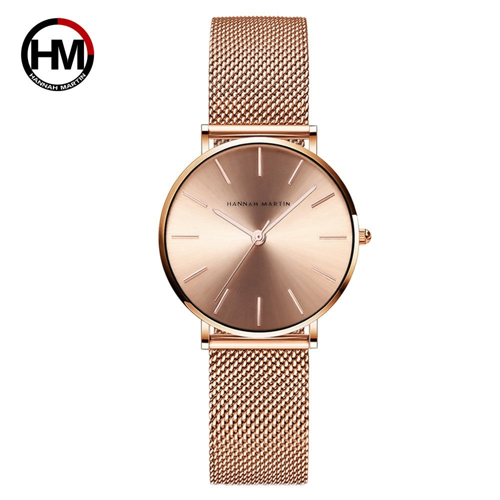 HANNAH MARTIN Brand Quality Stainless Steel Japan Quartz Movement Waterproof Women 36mm Full Rose Gold Ladies Dropshipping Watch