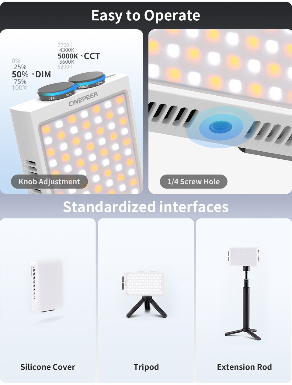 ZHIYUN Official CINEPEER CM25 25W Led Lights Bi Color Handheld Pocket Video Light Photo Lamp Fill Light Photography Lighting