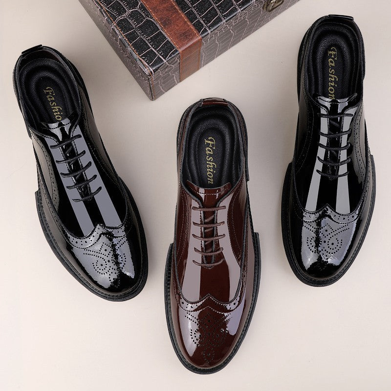 Male Brogue Shoes Thick Bottom Brand Mens Oxfords Shoes Men Patent Leather Fashion Smooth Coiffeur All-match Men's Wedding Shoes
