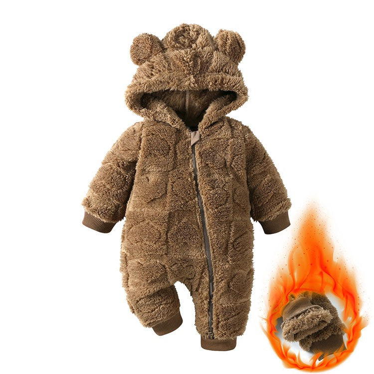 Cartoon Baby Clothes Boy Romper Long Sleeve Arctic Velvet Hooded Baby Girl Romper Winter Warm Newborn Clothes 0-18 Months