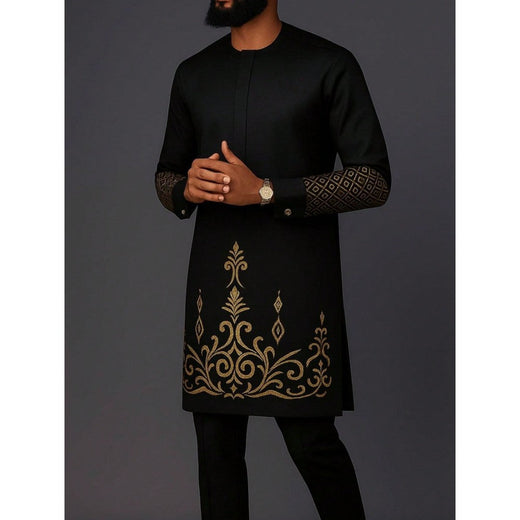 New African Traditional Men's Elegant Fashionable Casual Embroidery Two Piece Suit Set Kaftan - Latest Arrival men set