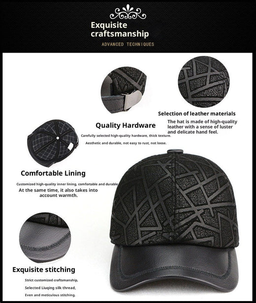 Classic Genuine Sheep Leather Baseball Cap for Men Adjustable Lightweight Breathable for Spring/Autumn