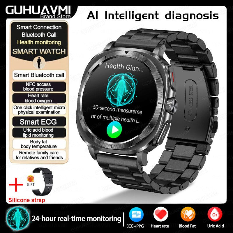 New Health Watch Uric Acid Blood Pressure Blood oxygen Body Analysis Body Fat SmartWatch ECG+PPG Bluetooth call Clock Women Men