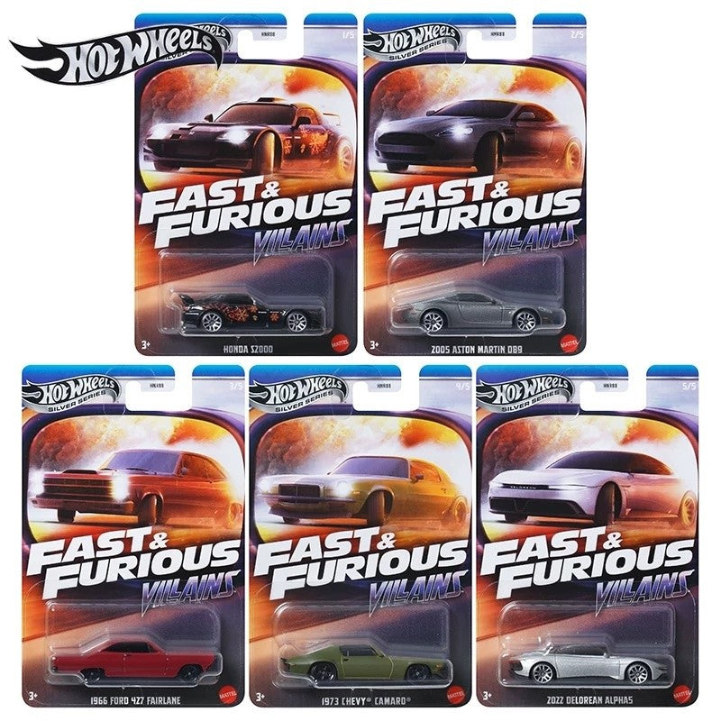 Hot Original Hot Wheels Silver Car Fast & Furious Villains Themed Asst Mix 2 HNR88 J 1/64 Diecast Vehicle Models Cars Toys Boys
