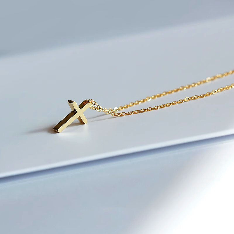 Stainless Steel Cross Necklac Gold Color Necklace for Women Men Exquisite Chain Necklaces Birthday Present Jewelry Accessories