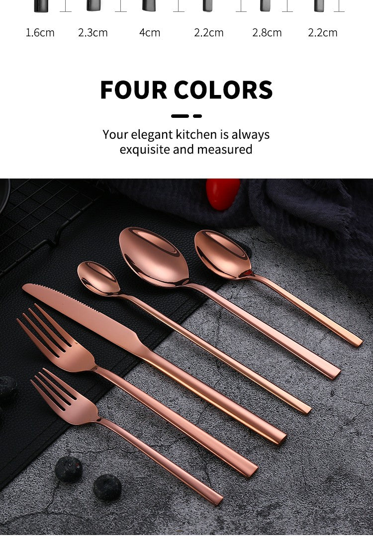 Western Tableware Black Dinnerware Set 6 Pieces Cutlery Set Stainless Steel Knife Fork IceTea Spoon Party Classic Silverware Set