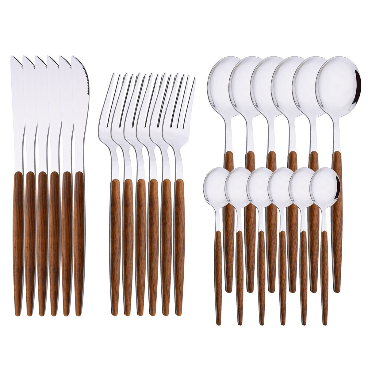 16/24/36Pcs Dinnerware Set Stainless Steel Imitation Wooden Handle Clamp Western Knife Fork Spoon Cutlery Tableware Silverware