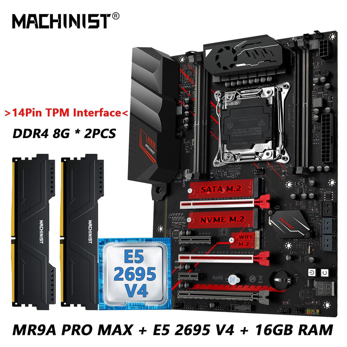MACHINIST MR9A PRO MAX X99 Motherboard Combo Intel Xeon E5 2695 V4 LGA 2011-3 CPU and DDR4 16GB RAM With TPM interface USB 3.0