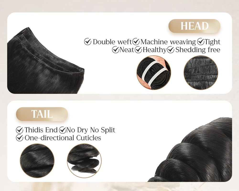 Wacur 12A Loose Wave Bundle real Human Hair Braided Extension 12-30 inch Natural Black 100% Virgin Remy Hair Extension for woman
