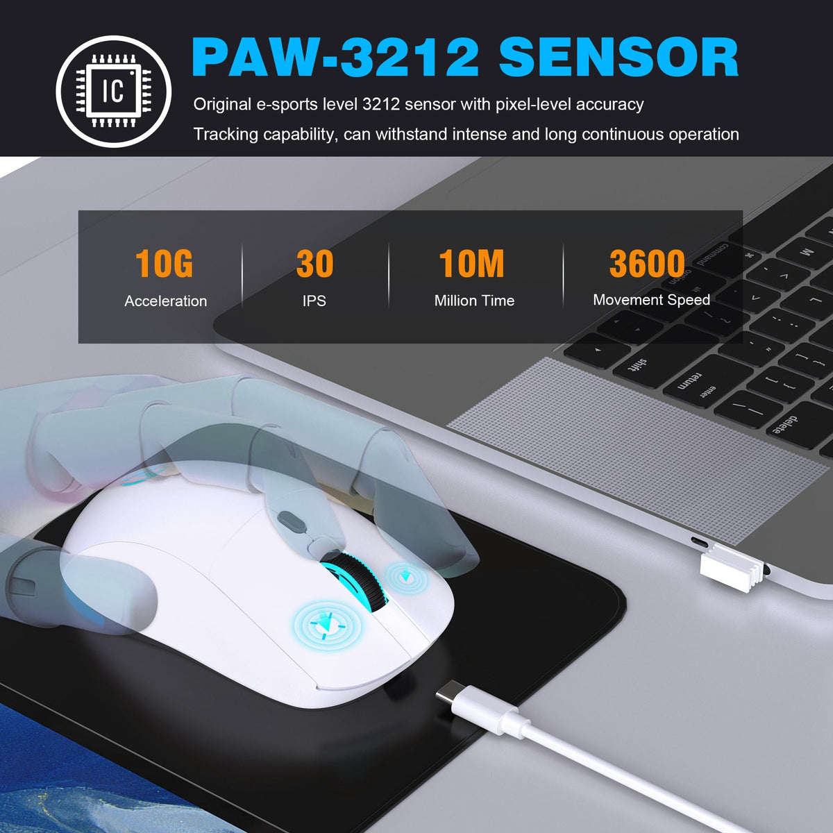 Rechargeable 2.4G USB Wireless Mouse Adjustable 3600dpi 7 Colors RGB Comfortable Mice for Home Office Laptop Computer Gamer